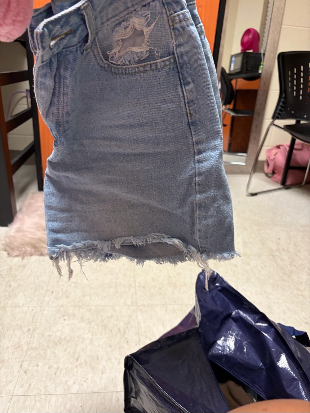 Denim Mini Skirt with Frayed Hem - Light Blue